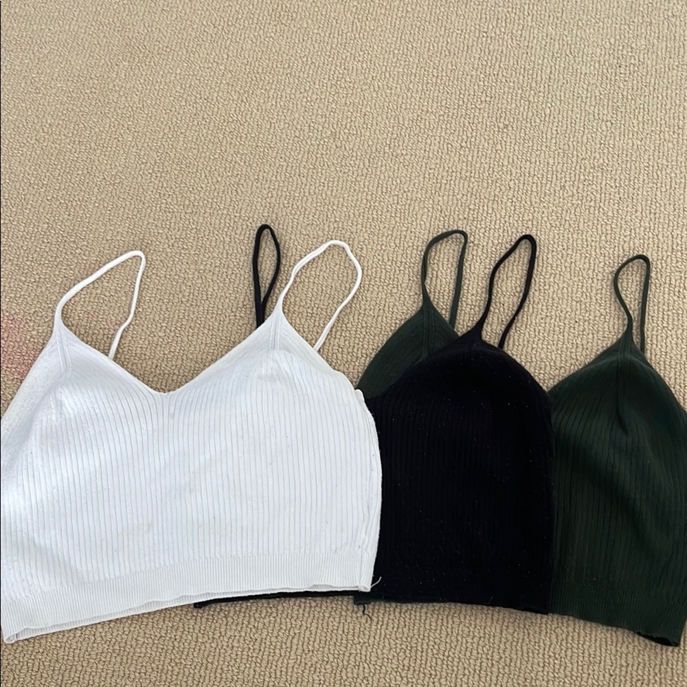 Ribbed Crop Tops - White, Black, Green